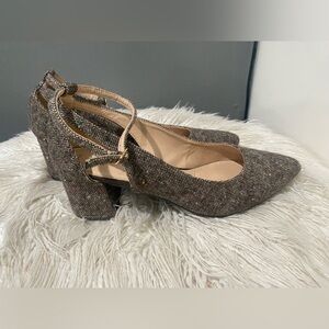 Vintage Chinese Laundry Tweed Ankle Straps Block Heel Slingback Pumps Sz 9